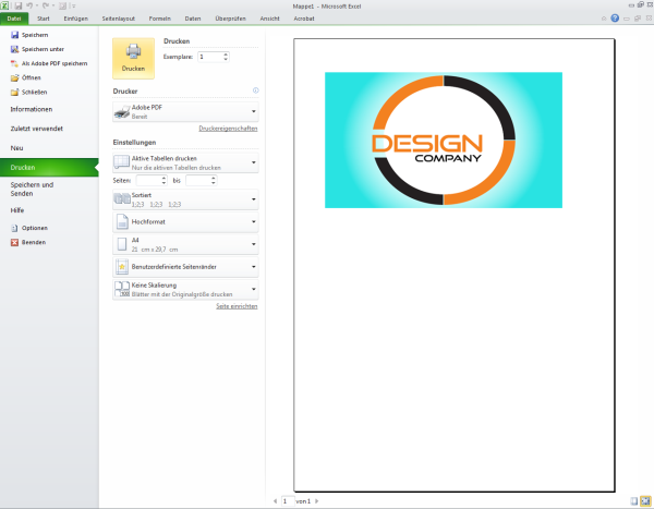 Print preview of an Excel sheet, showing a distortion of the image